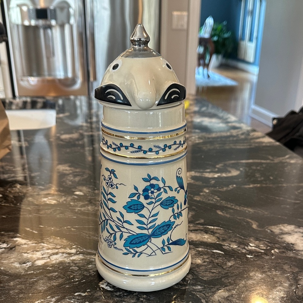 Ceramic Stein with Blue Floral Design